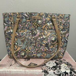 Sakroots Floral Pattern Tote with Tan Straps